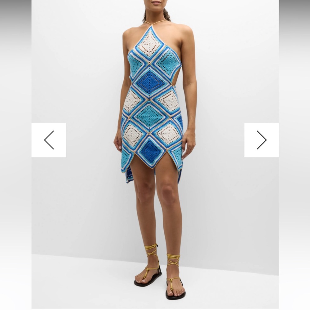 My Beachy Side Hand-Crochet Diamond Pattern Tiered Mini Dress